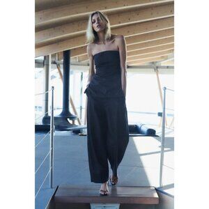NWT Zara denim bandeau top with tonal topstitching S